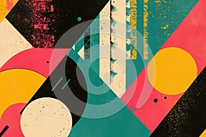 Abstract Geometric Pattern with Splashes of Color and Texture