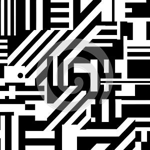 Abstract geometric pattern. Stylish ornament with lines, squares, diagonal grid. Simple black and white geo texture. Modern