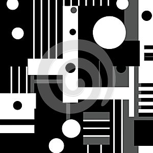 Abstract geometric pattern. Stylish ornament with lines, squares, diagonal grid. Simple black and white geo texture. Modern