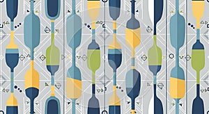 Abstract Geometric Pattern of Stylized Bottles and Geometric Shapes