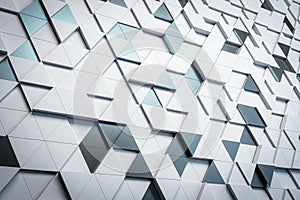 An abstract geometric pattern of three-dimensional triangular shapes on a modern backdrop, concept of contemporary design. 3D
