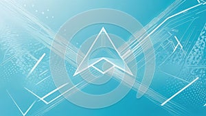 Abstract geometric pattern of various white shapes on a blue gradient background