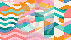 Abstract Geometric Pattern with Vibrant Hues and Wavy Lines photo