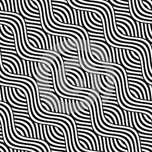 Abstract geometric pattern with wavy lines. Interlacing rounded stripes design. Seamless vector background.