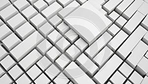 Abstract geometric pattern of white cubes and rectangular blocks