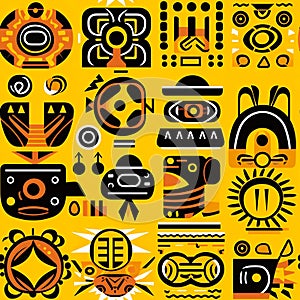 Abstract Geometric Pattern with Yellow Black Orange