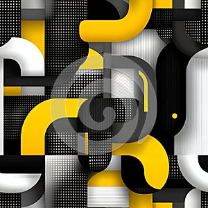Abstract Geometric Pattern with Yellow Black and White