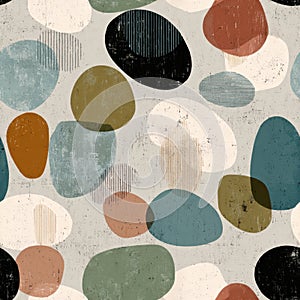 Abstract Geometric Patterns with Textured Multicolored Shapes.