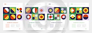 Abstract geometric posters. Modern minimal brutalist backgrounds, primitive bold forms swiss design. Vector banner set