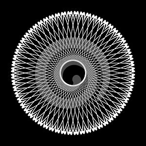 Abstract Geometric Radial Circle White Pattern on Black Background