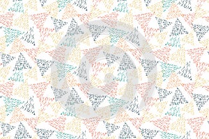 Abstract geometric randomly scattered triangles light seamless pattern. Vector doodle illustration