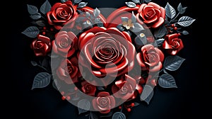 Abstract Geometric Red Flowers Heart 3D Render on Dark Background for Valentines Day Celebration