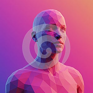 Abstract geometric representation of a human figure, featuring a low-poly design. The