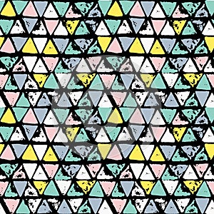 Abstract geometric seamless hand drawn pattern. Modern grunge texture. Colorful brush painted background.