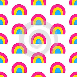 Abstract geometric seamless pattern. Beautiful pattern with rainbows in colors Pansexual Flag. Print for textile, wallpaper,