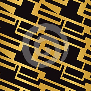 Abstract geometric seamless pattern. Black and gold breakwalls endless texture. Vector illustration