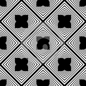 Abstract geometric seamless pattern in black and white, vector