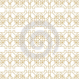 Abstract geometric seamless pattern with lines and polyginal elements on the white background.