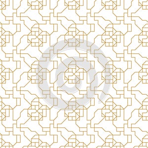 Abstract geometric seamless pattern with lines and polyginal elements on the white background.