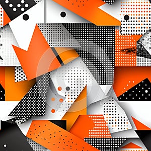 Abstract Geometric Seamless Pattern with Orange Black White