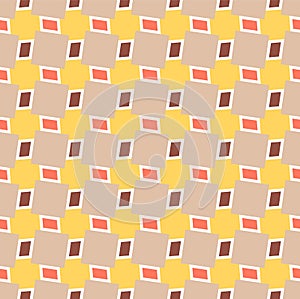 Abstract geometric seamless pattern in pastel colors. Small trapezium rotate around large squares. Fabric, textile, print