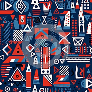 Abstract Geometric Seamless Pattern Red Blue White