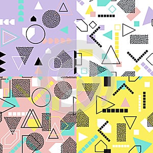 Abstract geometric seamless pattern set. Modern textures. Colorful geometric backgrounds.