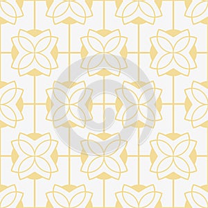 Abstract geometric seamless pattern, simple line gold flower on white background design for geometric wallpaper, art deco tile,