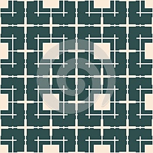 Abstract geometric seamless pattern with square grid, lattice. Dark green color