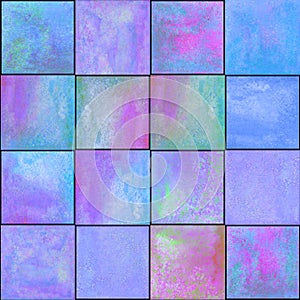 Abstract geometric seamless pattern with squares. Colorful watercolour artwork