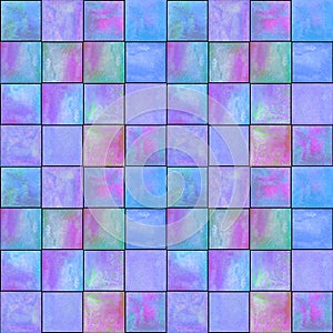 Abstract geometric seamless pattern with squares. Colorful watercolour artwork