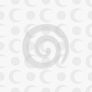 Abstract geometric seamless pattern of symmetrically arranged crescents and circles. Repeating geometric tiles.