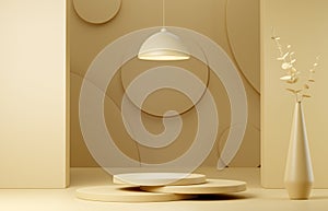 Abstract geometric shape beige color minimalistic scene with podium