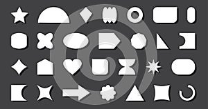Abstract geometric shape, retro figure, graphic basic form, modern simple vector icon, white sticker geometry set. Futuristic