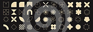 Abstract geometric shape silhouettes, black brutalism forms. Simple star, flower, oval, circle, and other primitive