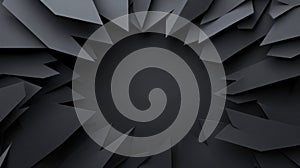 Abstract geometric shapes create a dynamic, jagged pattern in dark tones, AI