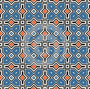 Abstract geometric shapes diagonal lines seamless pattern. Mosaic tile ornament texure with stylish asian motif photo