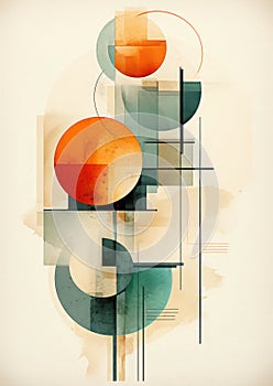 Abstract geometric shapes in earh colors (green, beige, orange)