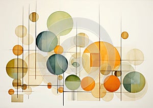 Abstract geometric shapes in earh colors (green, beige, orange), pressed flower art