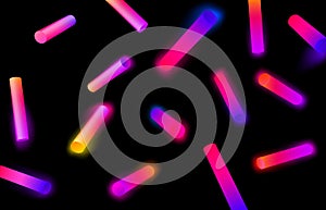 Abstract geometric shapes with gradients. Neon cylinder shape, colorful glowed 3D objects and neon stick lamps vector photo