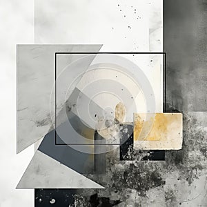 Abstract Geometric Shapes In Ink Wash Collages: A Smokey And Light-filled Composition