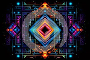 Abstract geometric shapes with neon lights. Generative ai