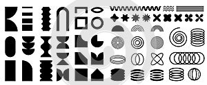 Abstract geometric shapes set. Simple primitive elements and forms. Brutalist geometric shapes, symbols. Bauhaus, retro