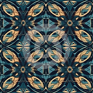 Abstract Geometric Shapes In Symmetrical Pattern. Seamless Background. Generative AI