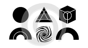 Abstract geometric shapes vector set with circle triangle cube and spiral design elements for creative projects
