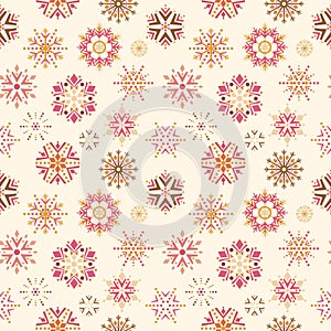 Abstract geometric snowflakes falling on a light background. seamless pattern for print