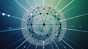 Abstract geometric sphere with connecting lines against blue green gradient background