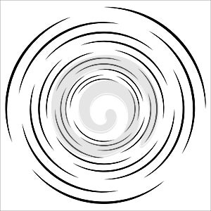 Abstract geometric spiral, ripple element with circular, concentric lines. Abstract monochrome element