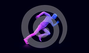Abstract geometric sprinting running man 3D rendering