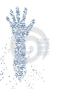 Abstract Geometric square box pattern Open hand palm shape, sign language concept design blue color illustration isolated on white